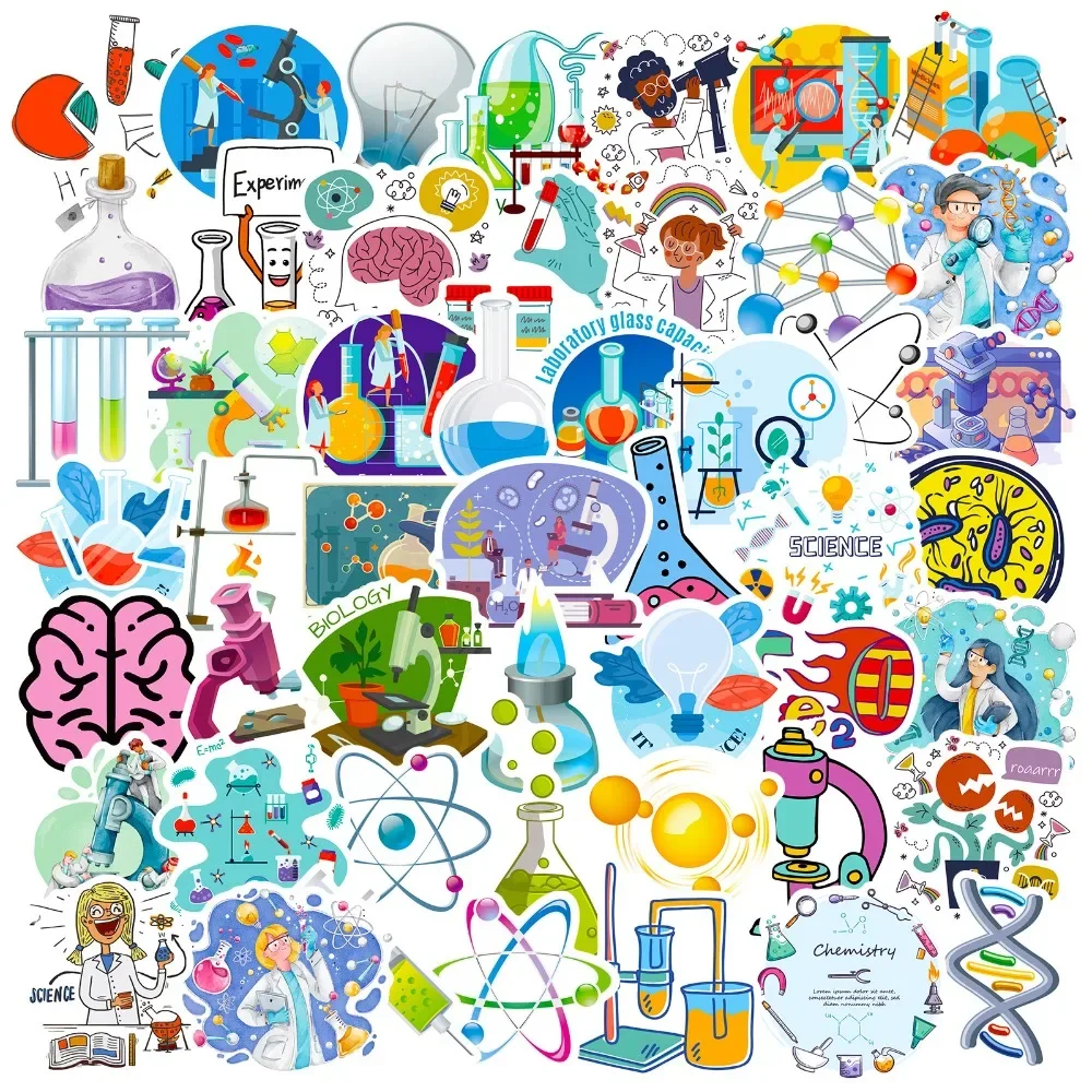 Vintage Fashion Illustrations - 50PCS Cartoon Science Lab Sticker Aesthetic