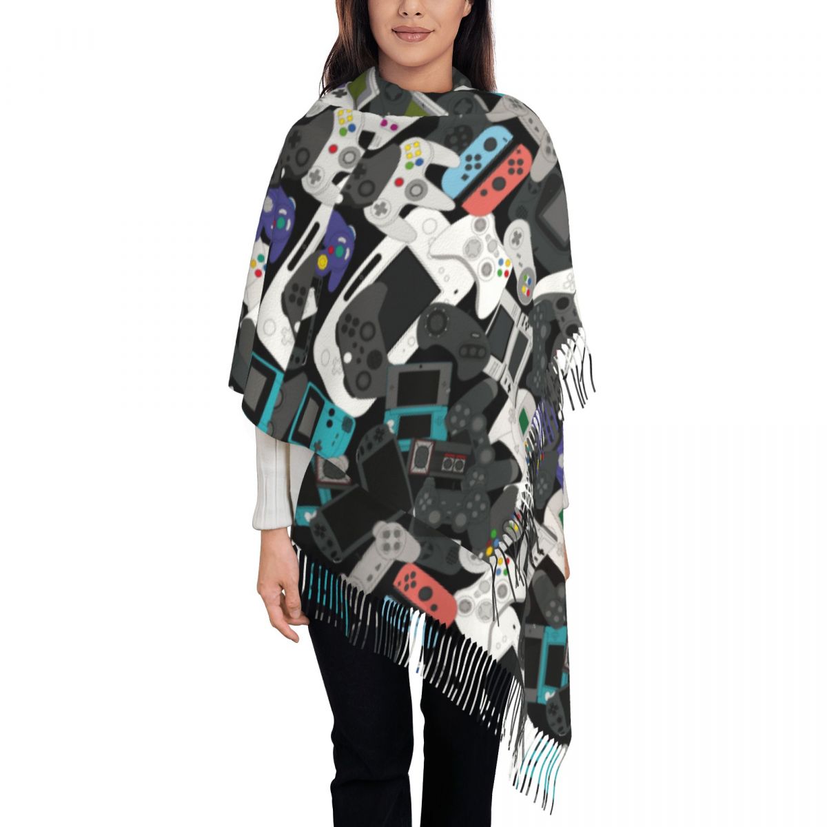 Vintage Fashion Videos - Gamer Controller Tassel Scarf Women Soft