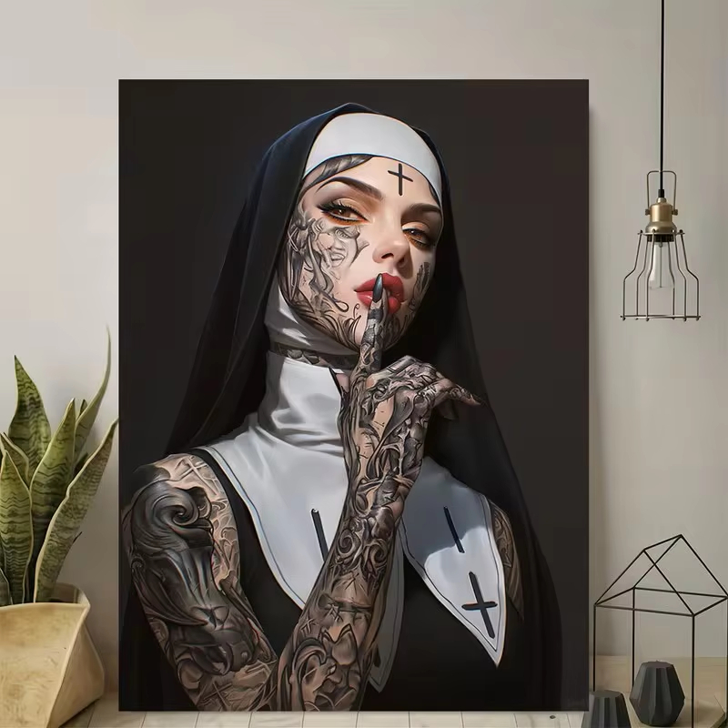 Fashion Girl Tattoo Nun Canvas - Vintage Fashion Illustrations review and price