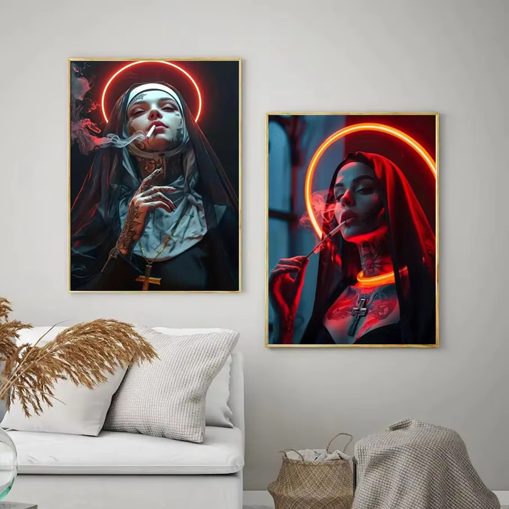 Fashion Girl Tattoo Nun Canvas - Vintage Fashion Illustrations review and price