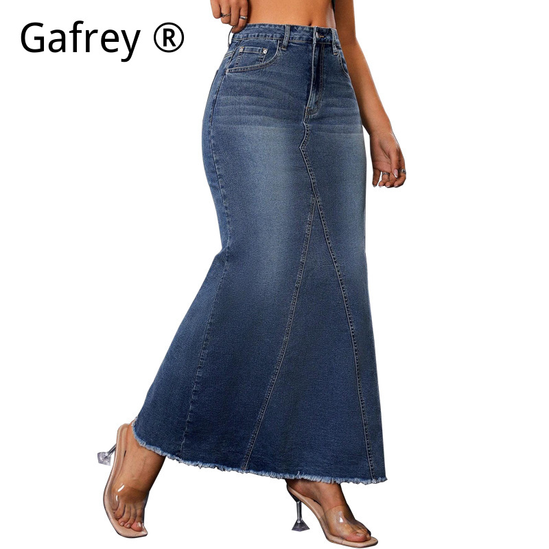 Women Denim Midi Skirt High Wa - Vintage Fashion Streetwear review and price