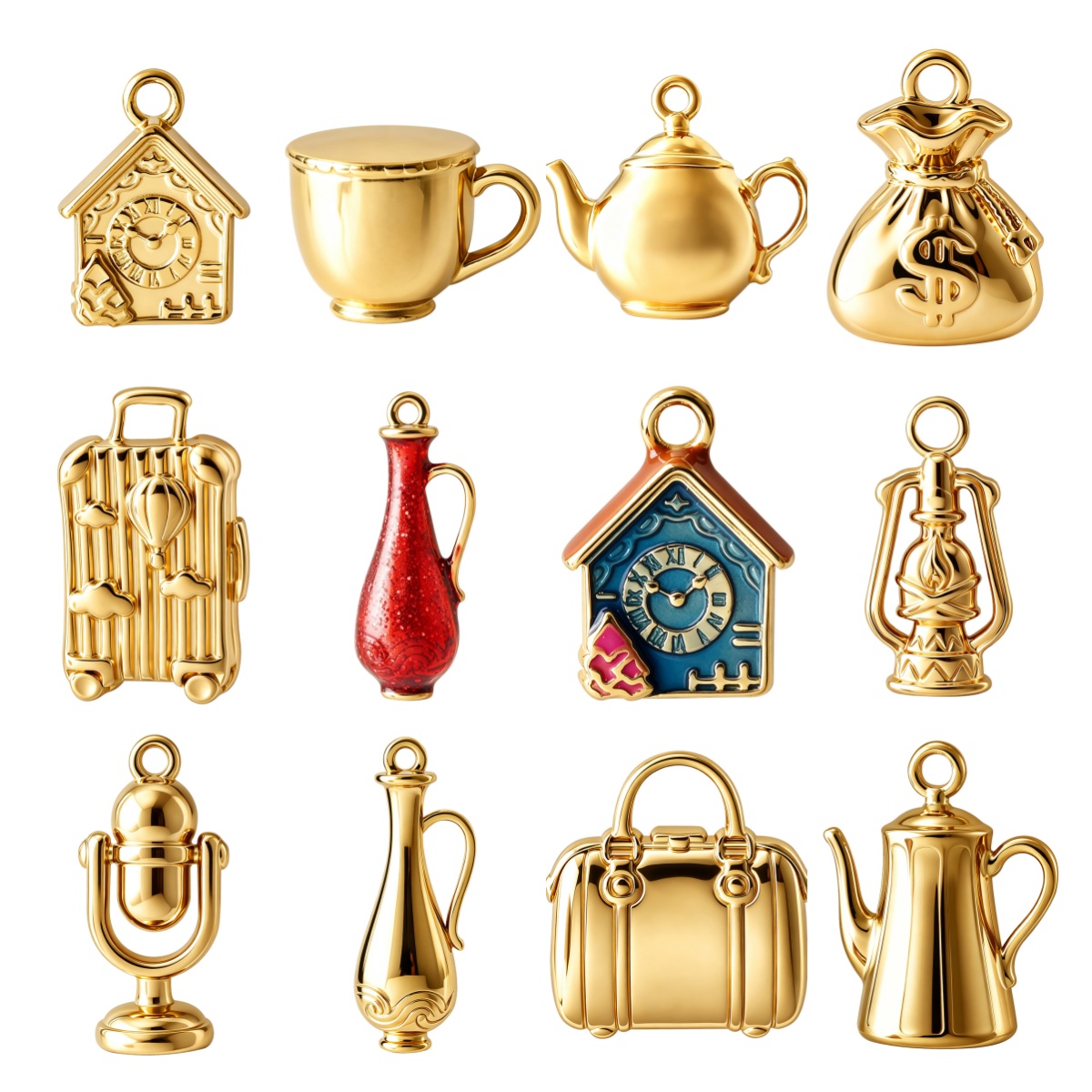 3Pcs Gold Plated Enamel Charms - Vintage Fashion Houses review and price