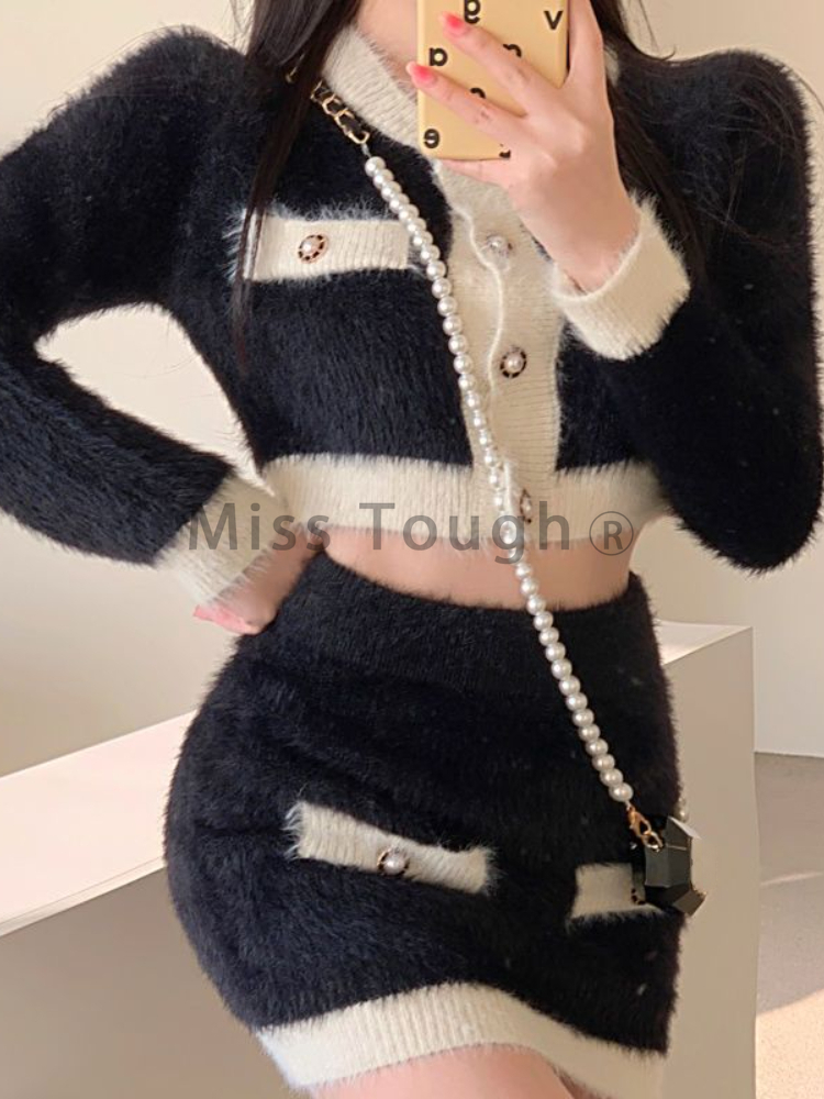 Winter Fluffy Knit 2 Piece Set - French Vintage Fashion review and price