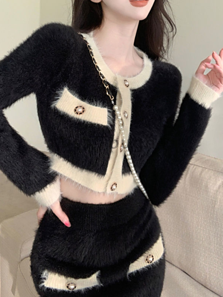 Winter Fluffy Knit 2 Piece Set - French Vintage Fashion review and price