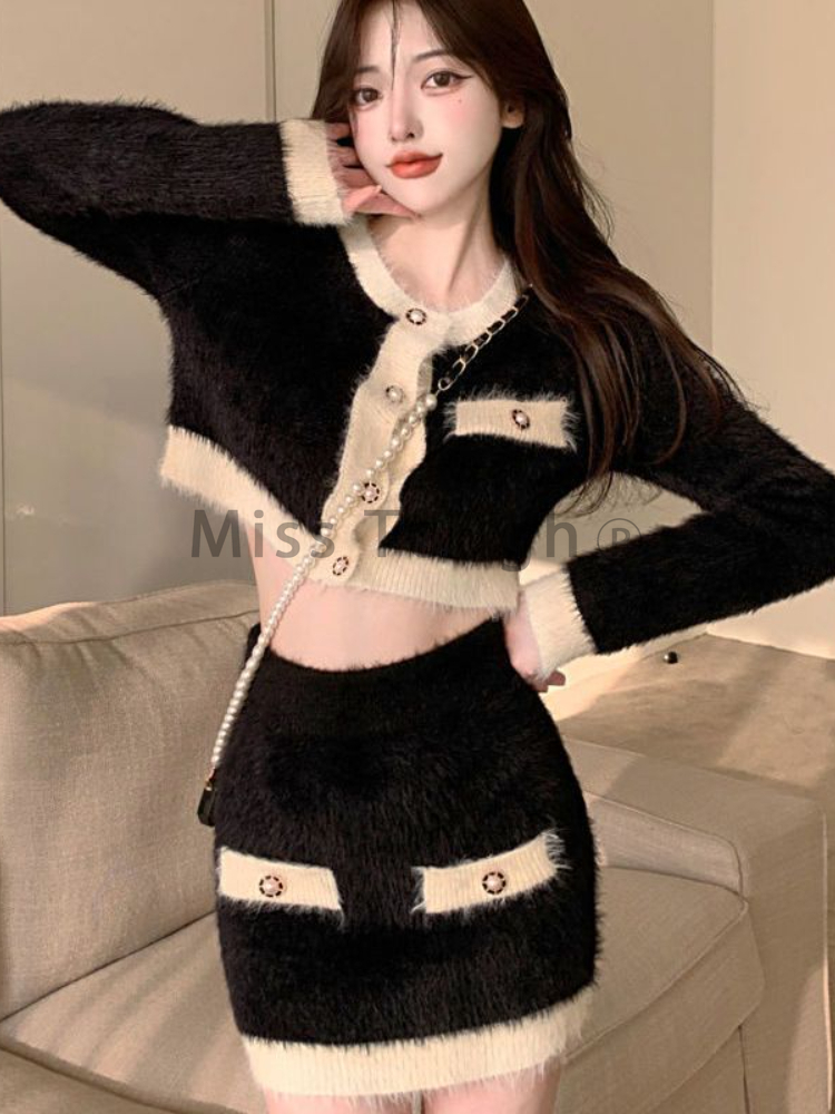Winter Fluffy Knit 2 Piece Set - French Vintage Fashion review and price