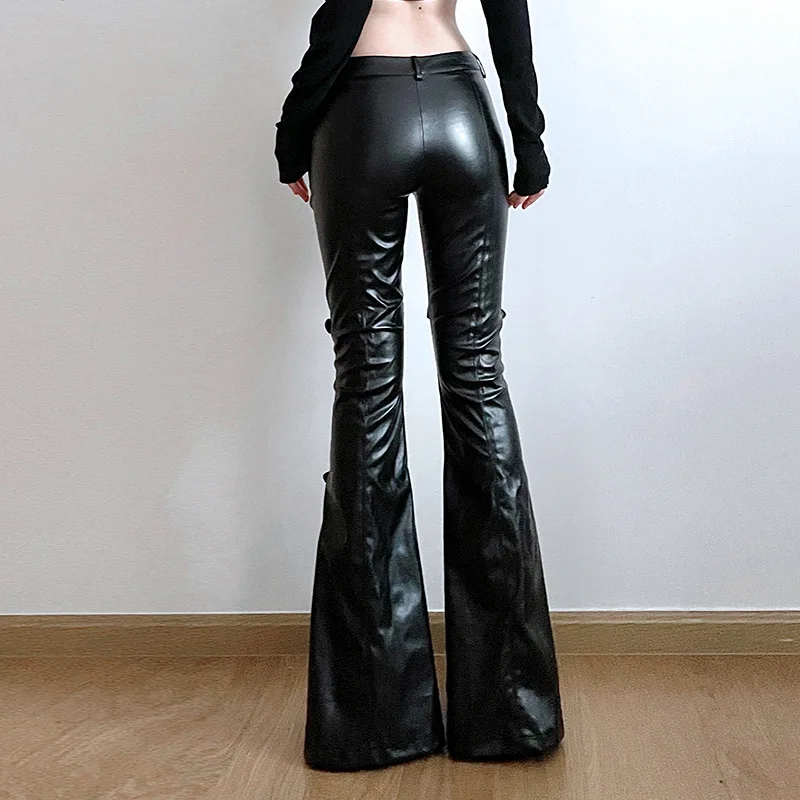 Women's PU Leather Flare Pants - Vintage Fashion Streetwear review and price