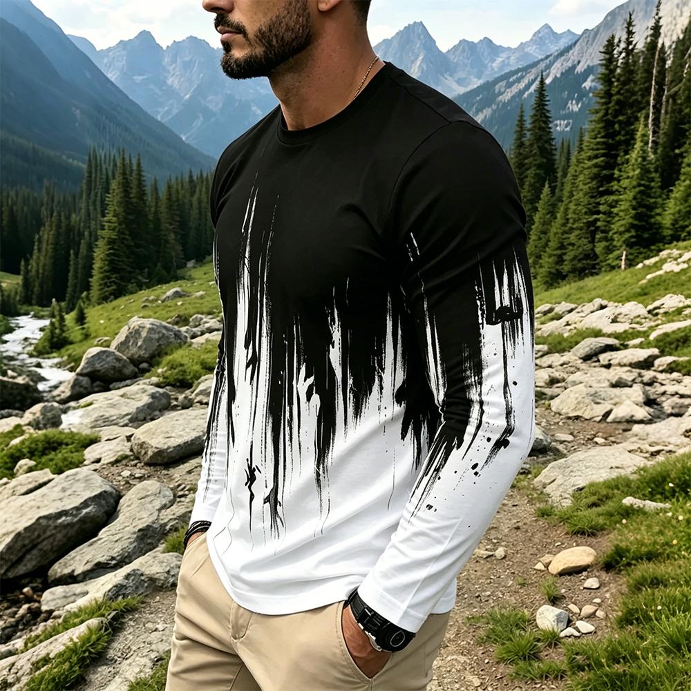 Men's Gradient Ink Splash Long - Vintage Fashion Streetwear review and price